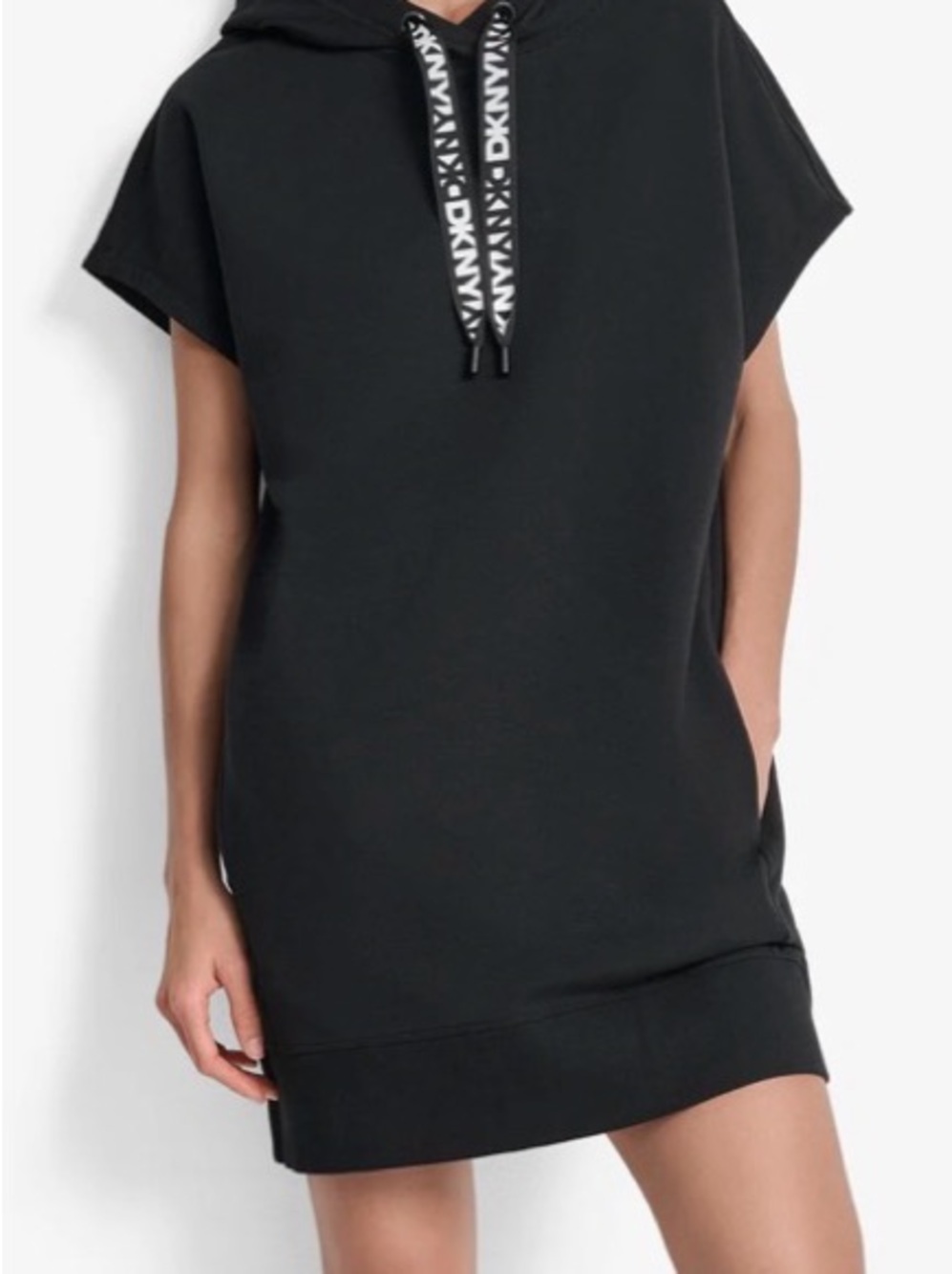 DKNY Two Tone Logo Drawcord Sneaker Dress Size Medium Black NWT